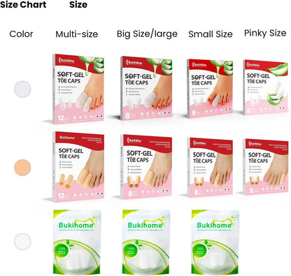 Silicone Toe Protectors - 12 Pack Gel Toe Sleeves Toe Protectors - Toe Caps with Aloe Vera Essential Oils - Toe Cushions for Pain Relief, Toe Protection for Corns, Calluses (8L + 4S)