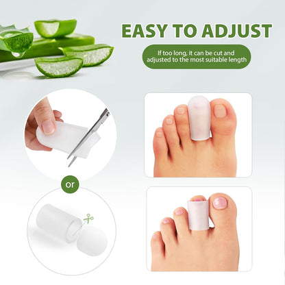 Silicone Toe Protectors - 12 Pack Gel Toe Sleeves Toe Protectors - Toe Caps with Aloe Vera Essential Oils - Toe Cushions for Pain Relief, Toe Protection for Corns, Calluses (8L + 4S)