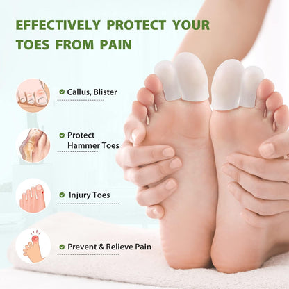 Silicone Toe Protectors - 12 Pack Gel Toe Sleeves Toe Protectors - Toe Caps with Aloe Vera Essential Oils - Toe Cushions for Pain Relief, Toe Protection for Corns, Calluses (8L + 4S)