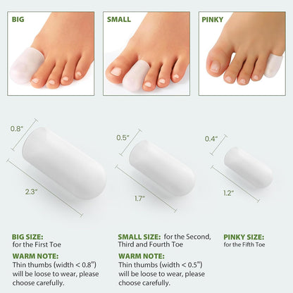 Silicone Toe Protectors - 12 Pack Gel Toe Sleeves Toe Protectors - Toe Caps with Aloe Vera Essential Oils - Toe Cushions for Pain Relief, Toe Protection for Corns, Calluses (8L + 4S)