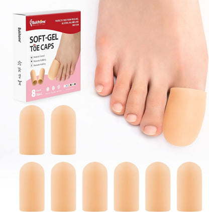 Silicone Toe Protectors - 12 Pack Gel Toe Sleeves Toe Protectors - Toe Caps with Aloe Vera Essential Oils - Toe Cushions for Pain Relief, Toe Protection for Corns, Calluses (8L + 4S)