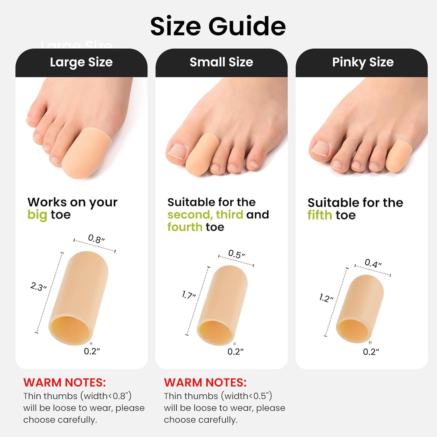 Silicone Toe Protectors - 12 Pack Gel Toe Sleeves Toe Protectors - Toe Caps with Aloe Vera Essential Oils - Toe Cushions for Pain Relief, Toe Protection for Corns, Calluses (8L + 4S)