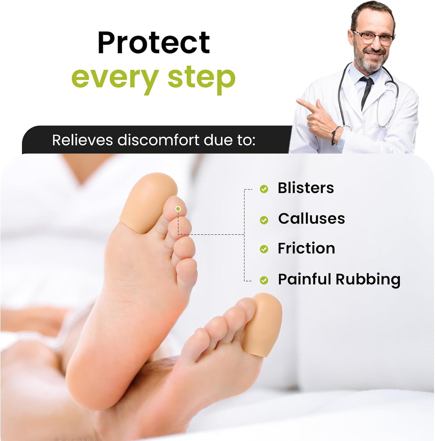 Silicone Toe Protectors - 12 Pack Gel Toe Sleeves Toe Protectors - Toe Caps with Aloe Vera Essential Oils - Toe Cushions for Pain Relief, Toe Protection for Corns, Calluses (8L + 4S)