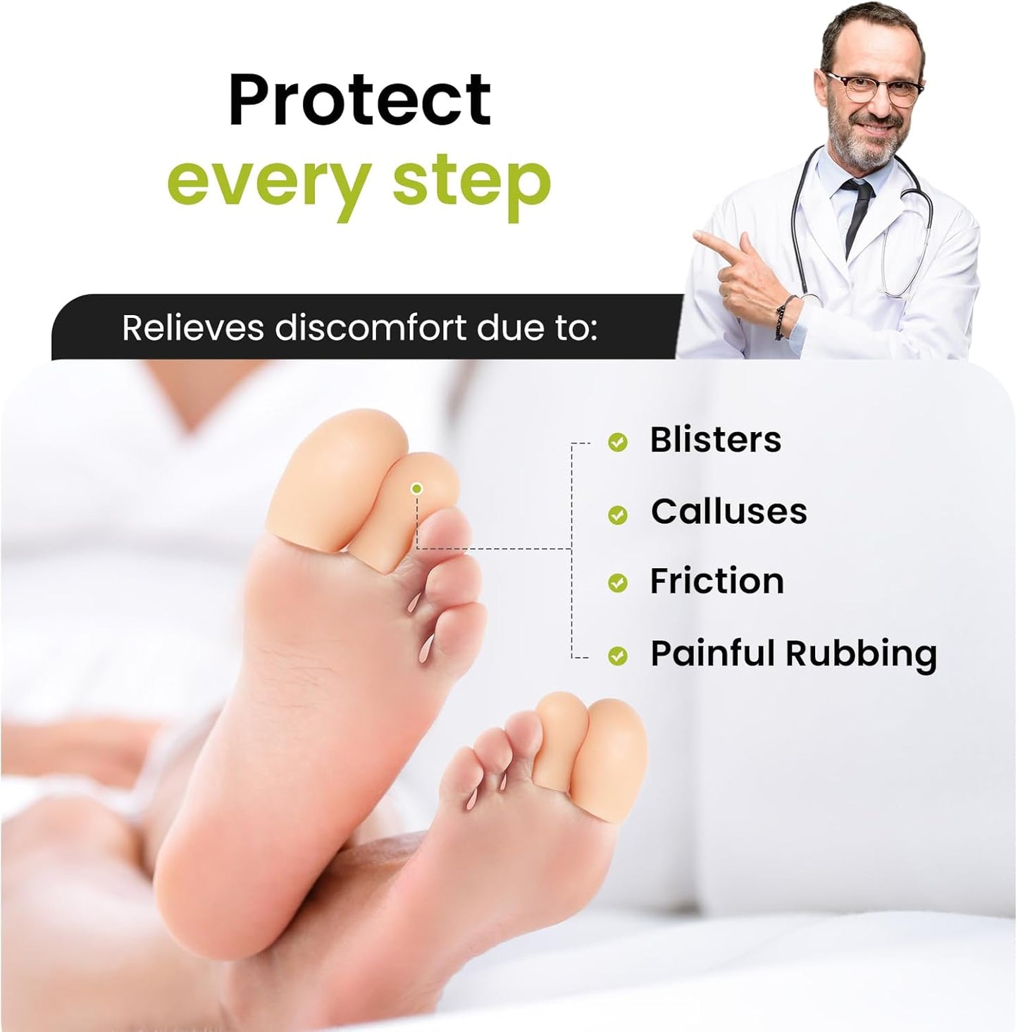 Silicone Toe Protectors - 12 Pack Gel Toe Sleeves Toe Protectors - Toe Caps with Aloe Vera Essential Oils - Toe Cushions for Pain Relief, Toe Protection for Corns, Calluses (8L + 4S)