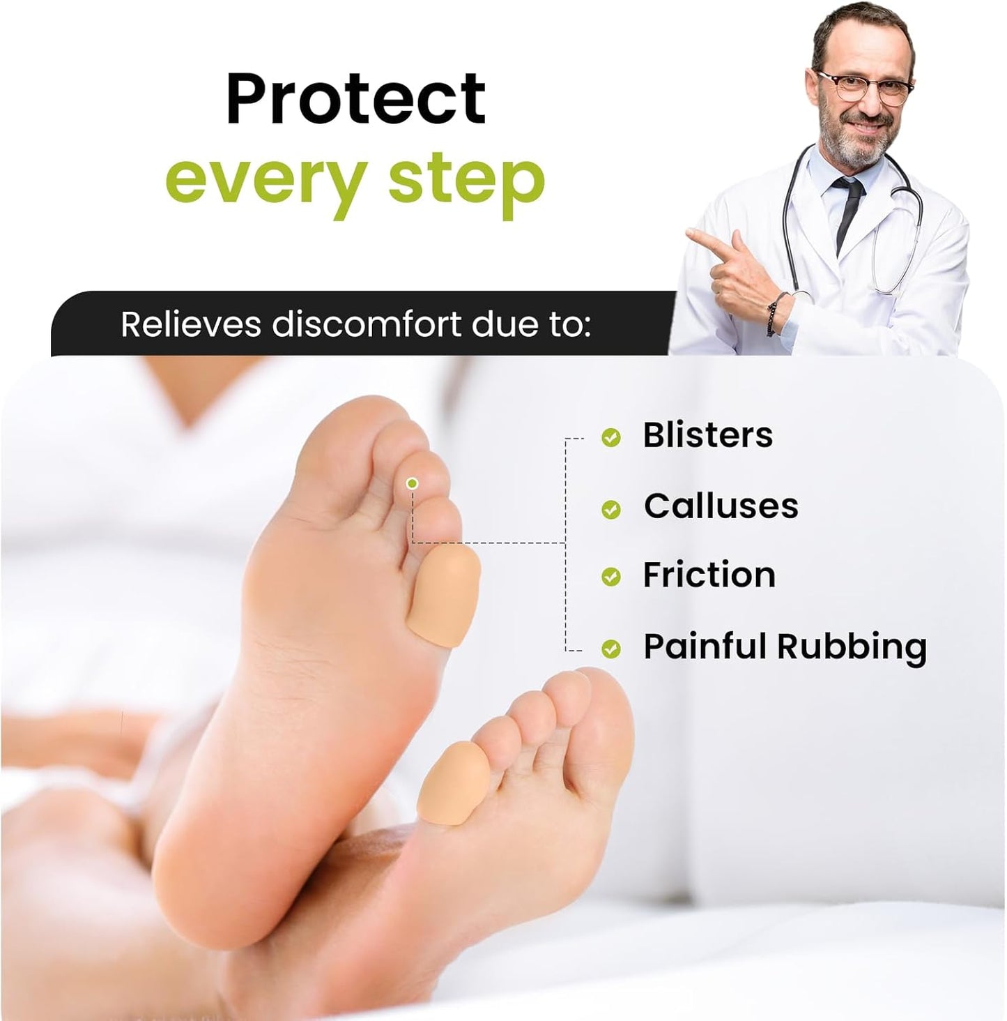 Silicone Toe Protectors - 12 Pack Gel Toe Sleeves Toe Protectors - Toe Caps with Aloe Vera Essential Oils - Toe Cushions for Pain Relief, Toe Protection for Corns, Calluses (8L + 4S)