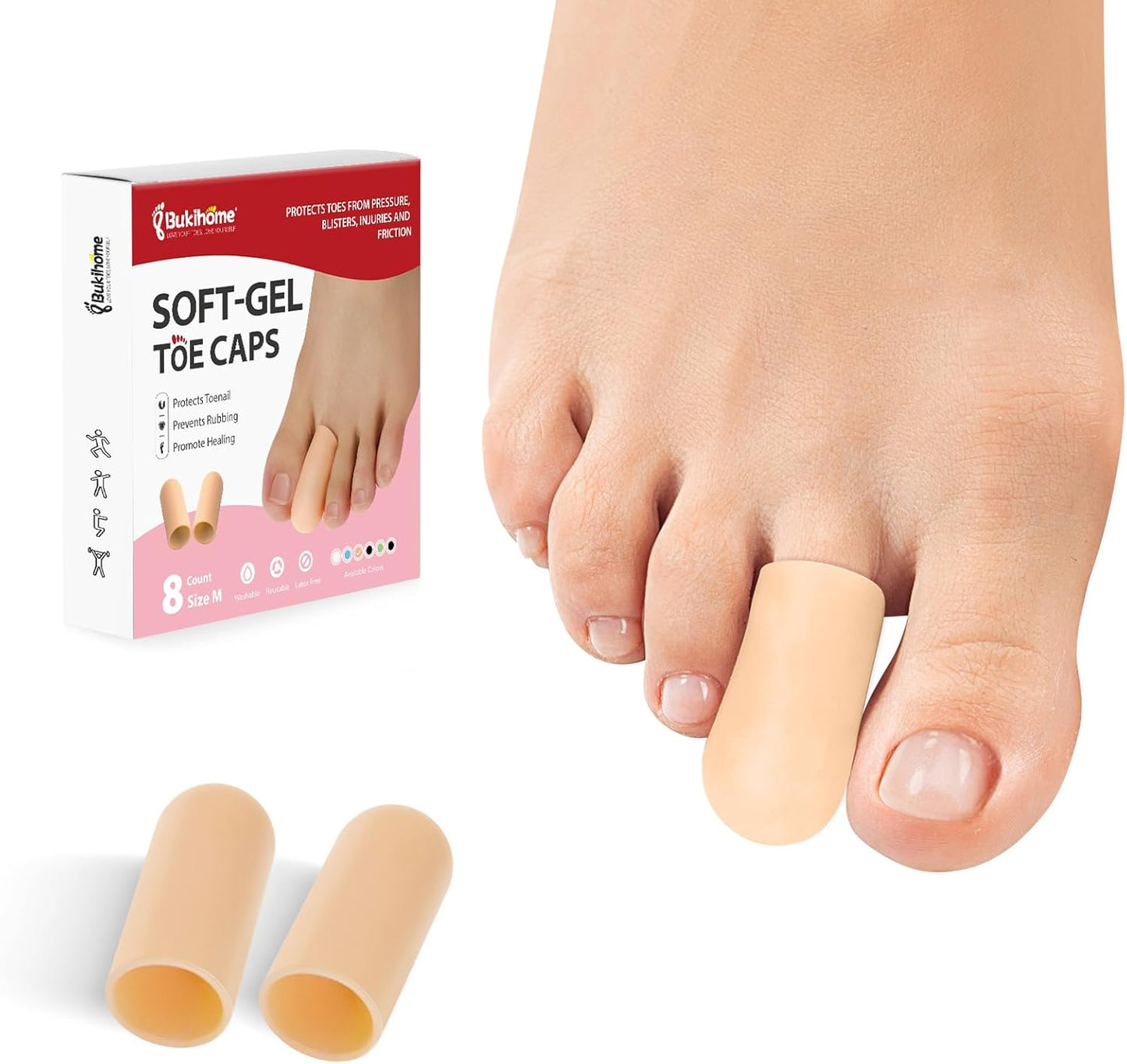 Silicone Toe Protectors - 12 Pack Gel Toe Sleeves Toe Protectors - Toe Caps with Aloe Vera Essential Oils - Toe Cushions for Pain Relief, Toe Protection for Corns, Calluses (8L + 4S)