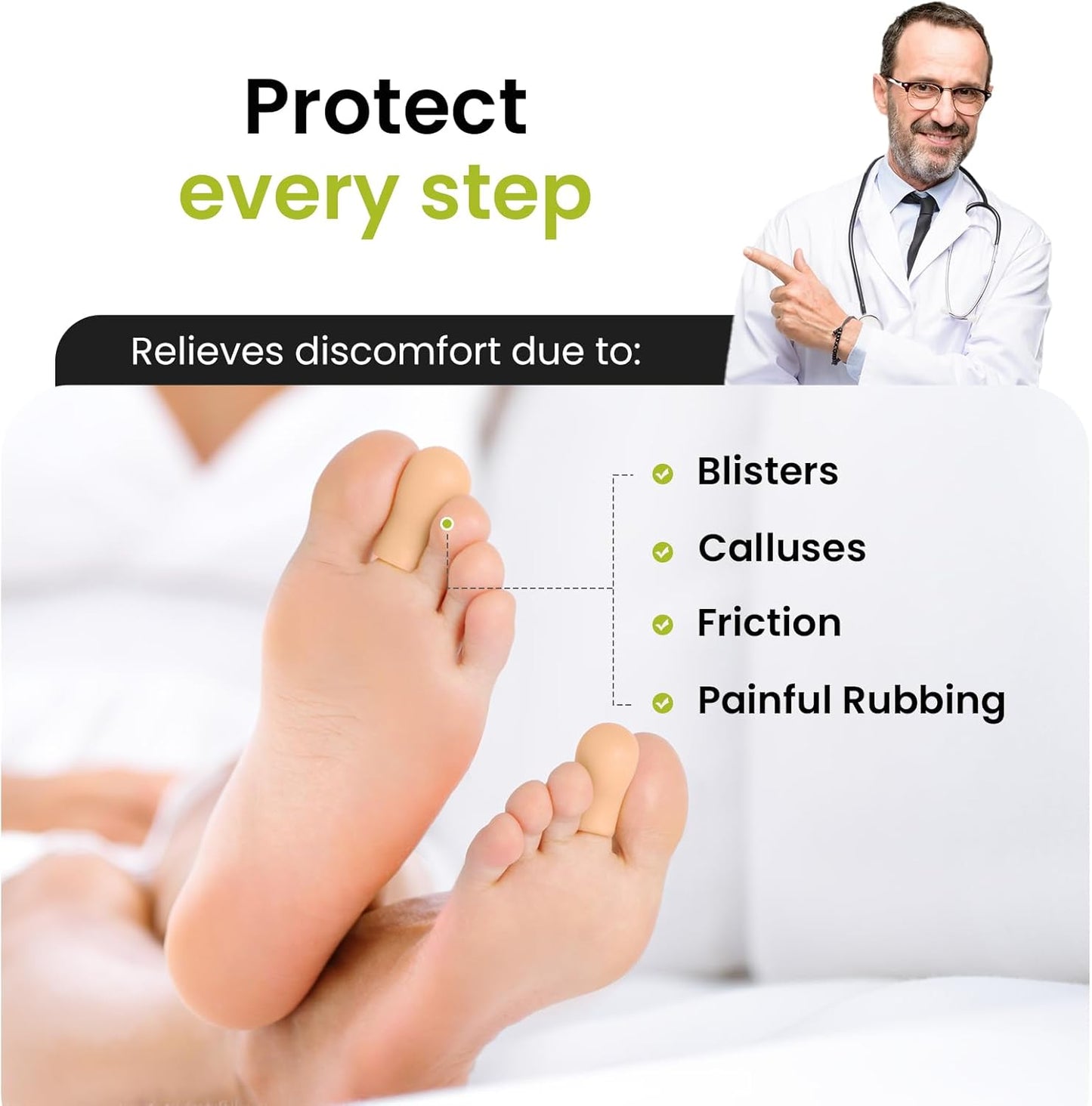 Silicone Toe Protectors - 12 Pack Gel Toe Sleeves Toe Protectors - Toe Caps with Aloe Vera Essential Oils - Toe Cushions for Pain Relief, Toe Protection for Corns, Calluses (8L + 4S)