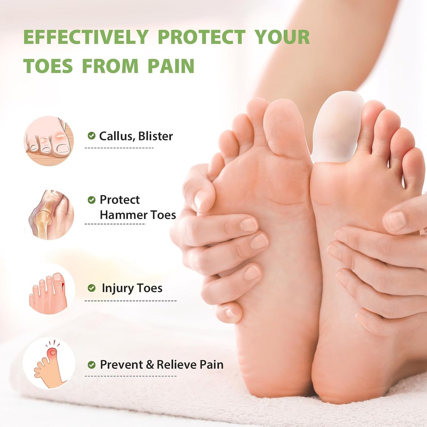 Silicone Toe Protectors - 12 Pack Gel Toe Sleeves Toe Protectors - Toe Caps with Aloe Vera Essential Oils - Toe Cushions for Pain Relief, Toe Protection for Corns, Calluses (8L + 4S)