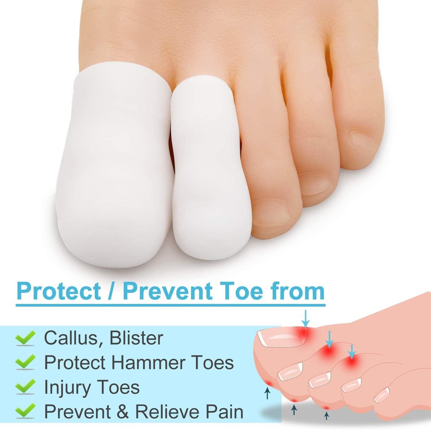 Silicone Toe Protectors - 12 Pack Gel Toe Sleeves Toe Protectors - Toe Caps with Aloe Vera Essential Oils - Toe Cushions for Pain Relief, Toe Protection for Corns, Calluses (8L + 4S)