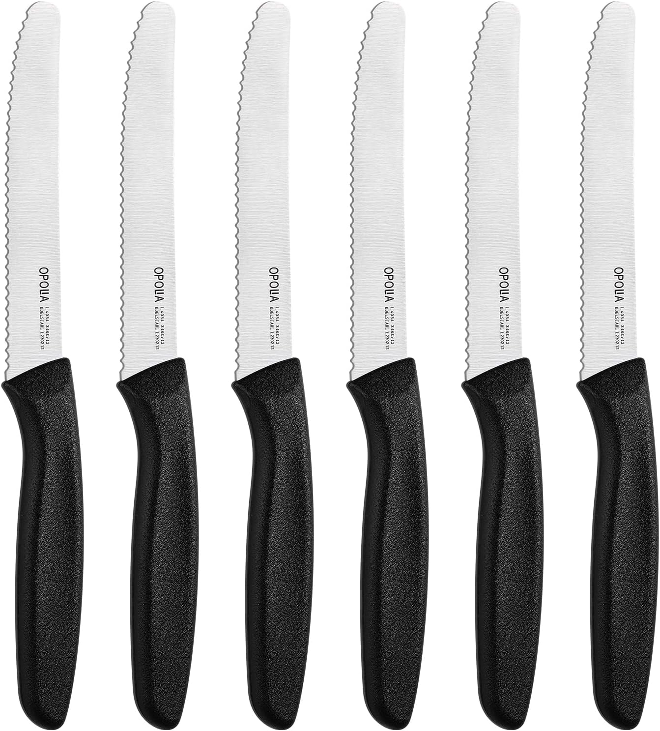 Steak Knives,Sharp Serrated Kitchen Knives,6 Pieces Black Bread Knife,Multi-purpose Kitchen Knife,High-Carbon Stainless Steel Tamato Knives Set,Ergonomic Handle,Dishwasher Safe