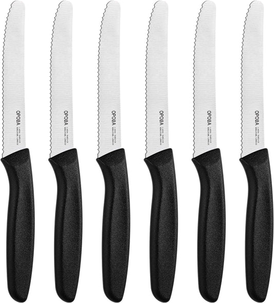 Steak Knives,Sharp Serrated Kitchen Knives,6 Pieces Black Bread Knife,Multi-purpose Kitchen Knife,High-Carbon Stainless Steel Tamato Knives Set,Ergonomic Handle,Dishwasher Safe