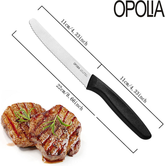 Steak Knives,Sharp Serrated Kitchen Knives,6 Pieces Black Bread Knife,Multi-purpose Kitchen Knife,High-Carbon Stainless Steel Tamato Knives Set,Ergonomic Handle,Dishwasher Safe