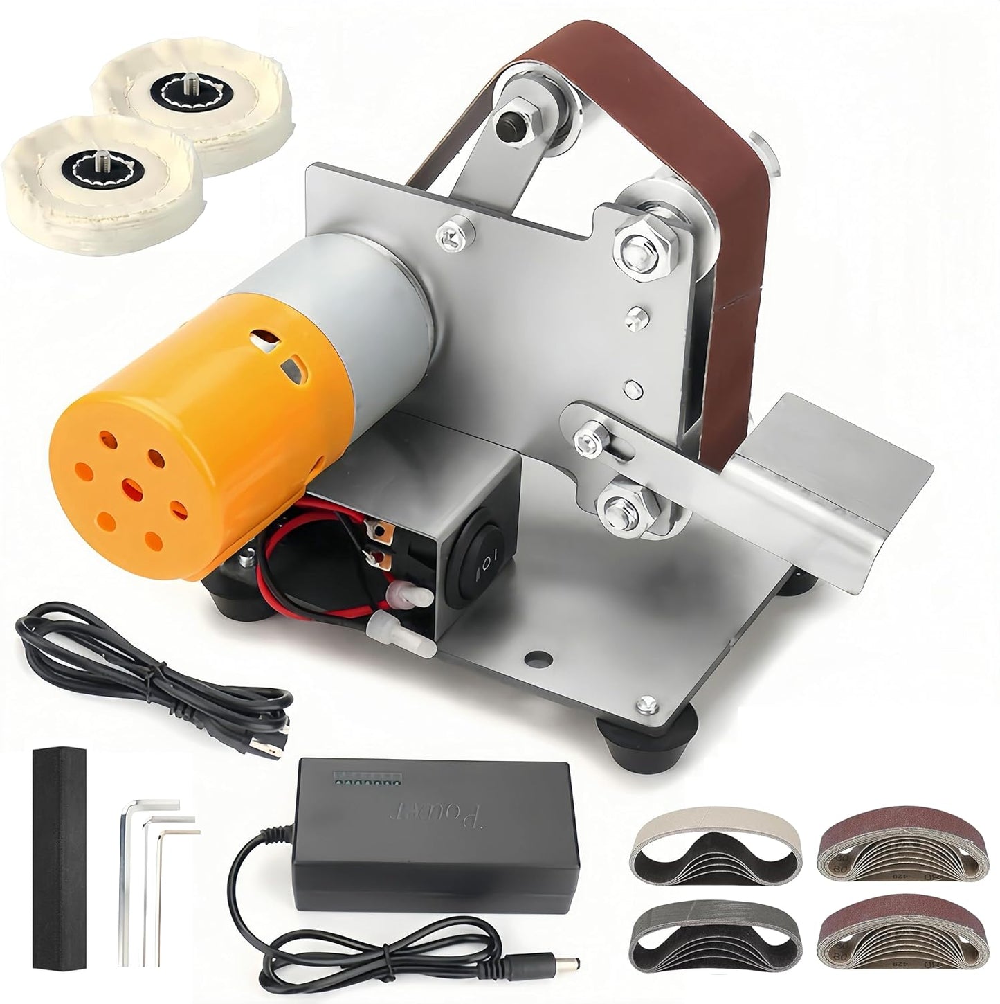 Electric Jewelry Making Belt Sander Tool, 4000-9000RPM Ring Making Knife Sharpener Kit, Mini Bench Grinder Polisher Machine for Woodworking Metalworking Jewelry Making