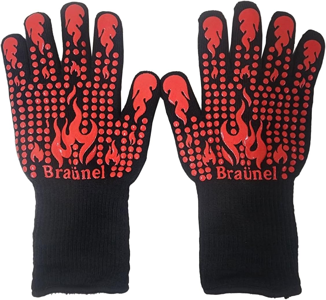 BBQ Gloves, 1472 Degree F Heat Resistant Grilling Gloves Silicone Non-Slip Oven Gloves Long Kitchen Gloves for Cooking, Barbecue, Baking, Cutting and More
