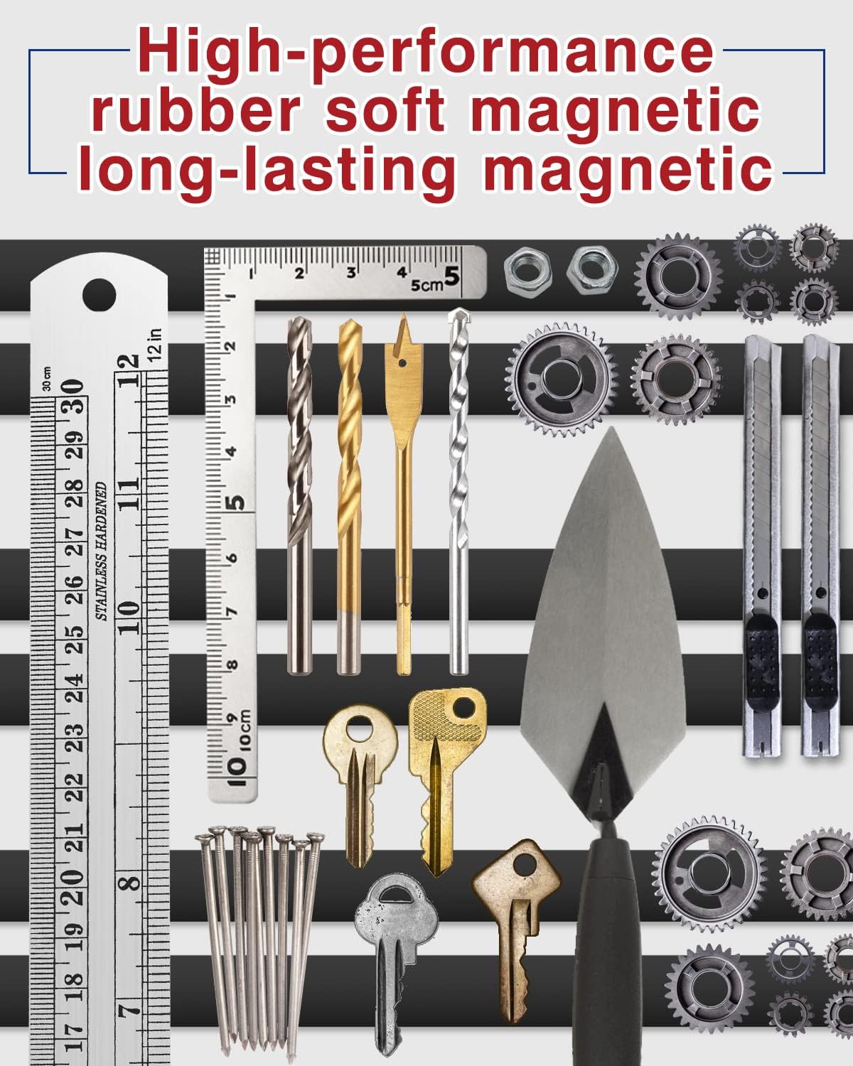 Magnetic Tape 3 Rolls 30Ft Flexible Magnet Strips with Strong Adhesive Backing (Each 10 Feet x 1/16" Thick x 1/2" Wide) Anisotropic Magnetic Roll