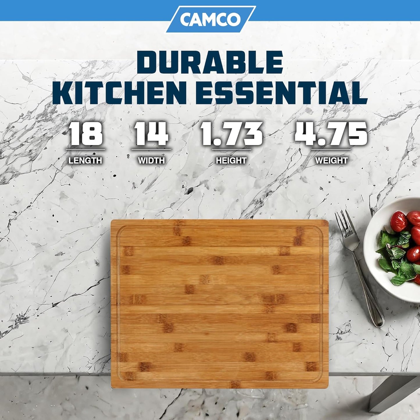 Bamboo Cutting Board with Counter Edge | Perfect for Vegetables, Fruits, Meats, and Cheeses | Measures 18-inches x 14-inches x 1-3/4-inches (43545), Brown