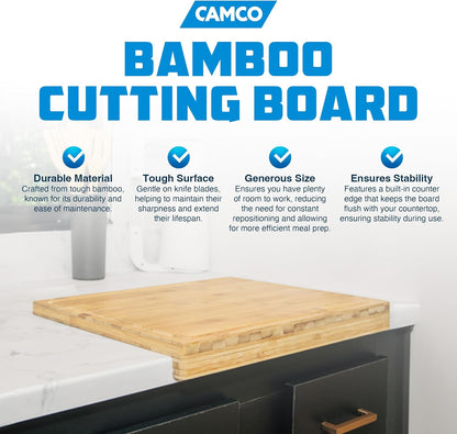 Bamboo Cutting Board with Counter Edge | Perfect for Vegetables, Fruits, Meats, and Cheeses | Measures 18-inches x 14-inches x 1-3/4-inches (43545), Brown