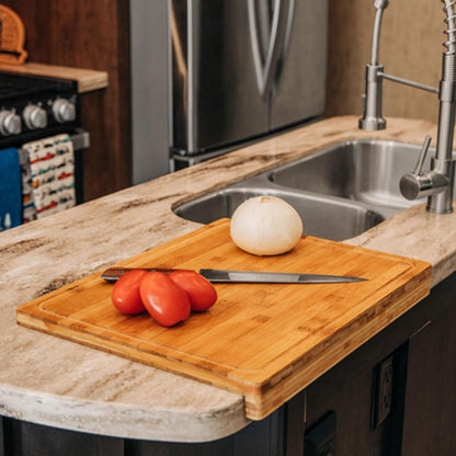 Bamboo Cutting Board with Counter Edge | Perfect for Vegetables, Fruits, Meats, and Cheeses | Measures 18-inches x 14-inches x 1-3/4-inches (43545), Brown