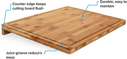 Bamboo Cutting Board with Counter Edge | Perfect for Vegetables, Fruits, Meats, and Cheeses | Measures 18-inches x 14-inches x 1-3/4-inches (43545), Brown