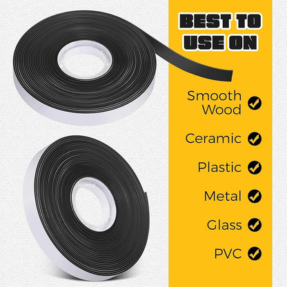 Magnetic Tape with Adhesive Backing 1/4 inch Wide - Thick 60 mil Magnet Tape Roll to Make Sticky Magnet Strips, Strong Squares, Dots, Flexible Sheets, Cutting Own Fridge Magnets, Crafts