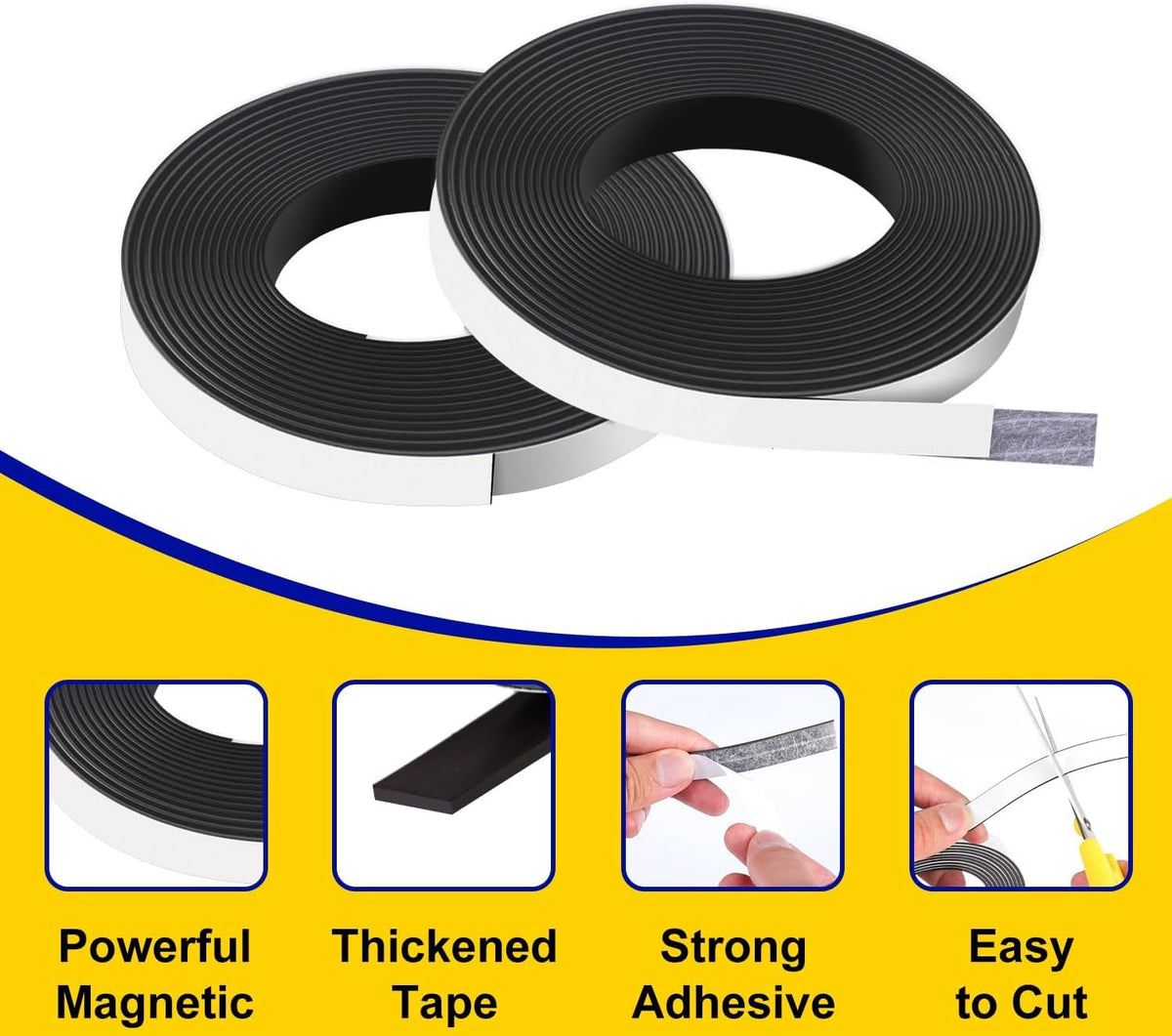 Magnetic Tape with Adhesive Backing 1/4 inch Wide - Thick 60 mil Magnet Tape Roll to Make Sticky Magnet Strips, Strong Squares, Dots, Flexible Sheets, Cutting Own Fridge Magnets, Crafts