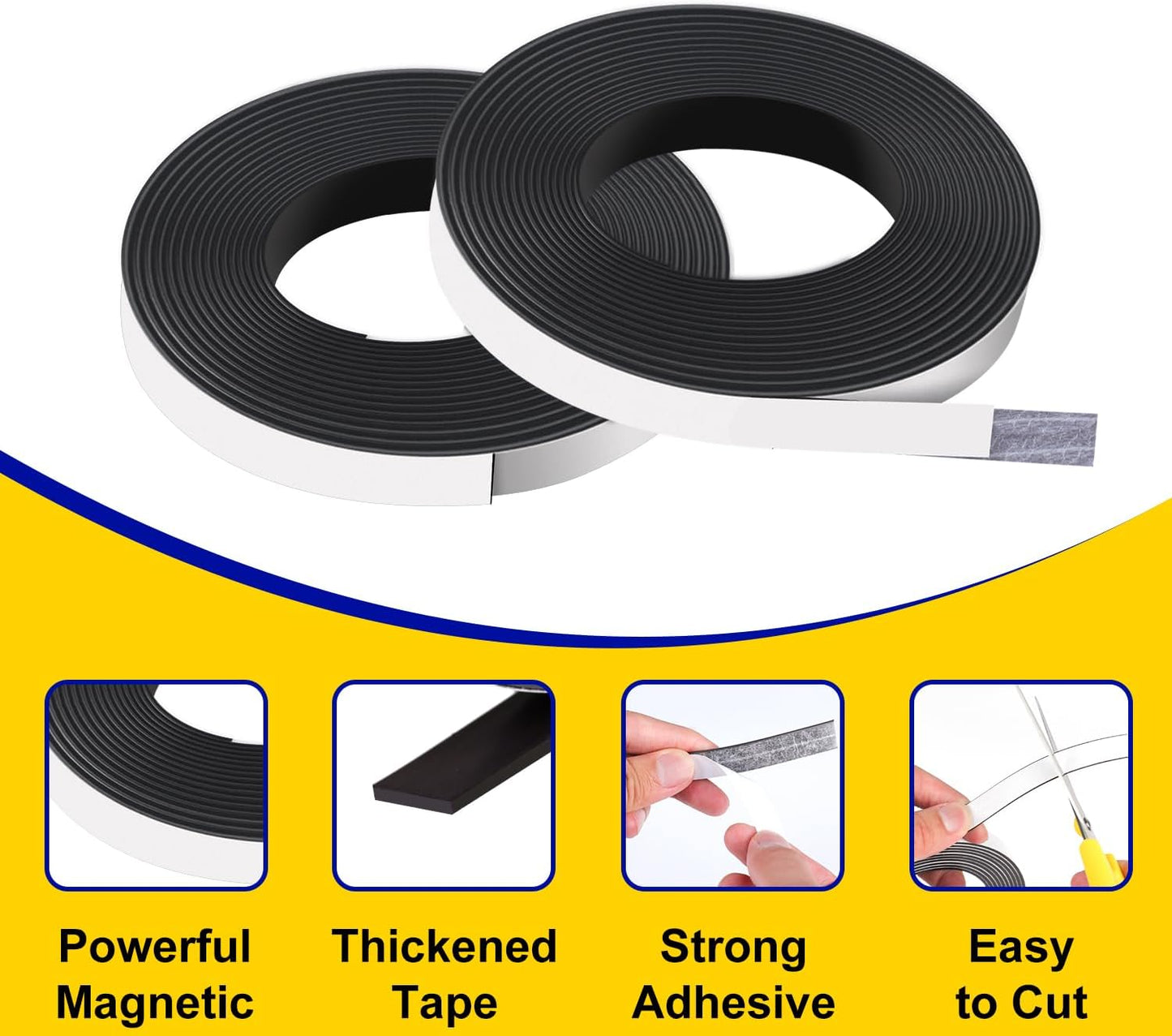 Magnetic Tape with Adhesive Backing 1/4 inch Wide - Thick 60 mil Magnet Tape Roll to Make Sticky Magnet Strips, Strong Squares, Dots, Flexible Sheets, Cutting Own Fridge Magnets, Crafts