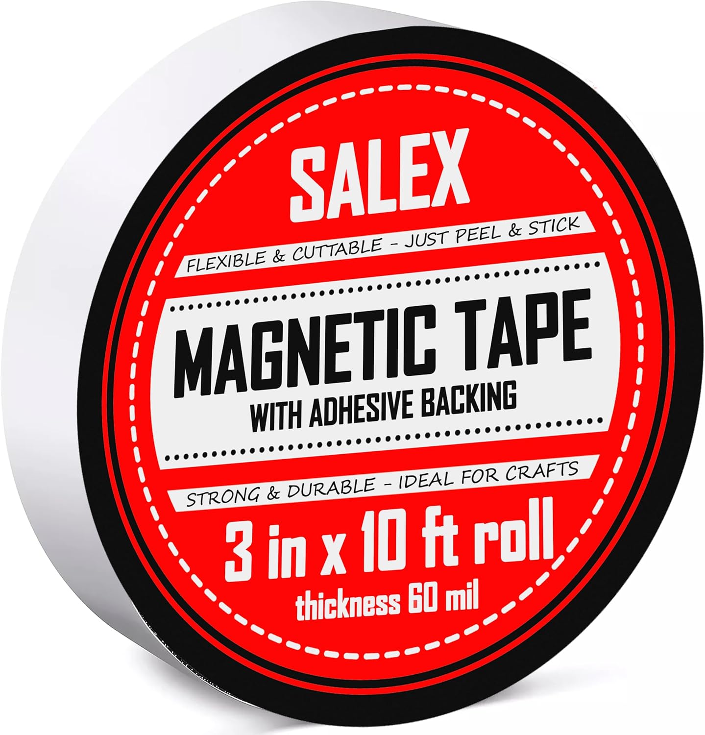 Magnetic Tape with Adhesive Backing 1/4 inch Wide - Thick 60 mil Magnet Tape Roll to Make Sticky Magnet Strips, Strong Squares, Dots, Flexible Sheets, Cutting Own Fridge Magnets, Crafts