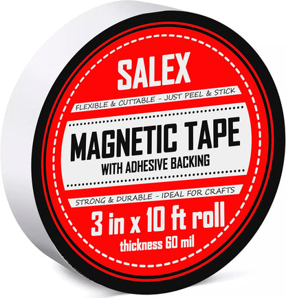 Magnetic Tape with Adhesive Backing 1/4 inch Wide - Thick 60 mil Magnet Tape Roll to Make Sticky Magnet Strips, Strong Squares, Dots, Flexible Sheets, Cutting Own Fridge Magnets, Crafts