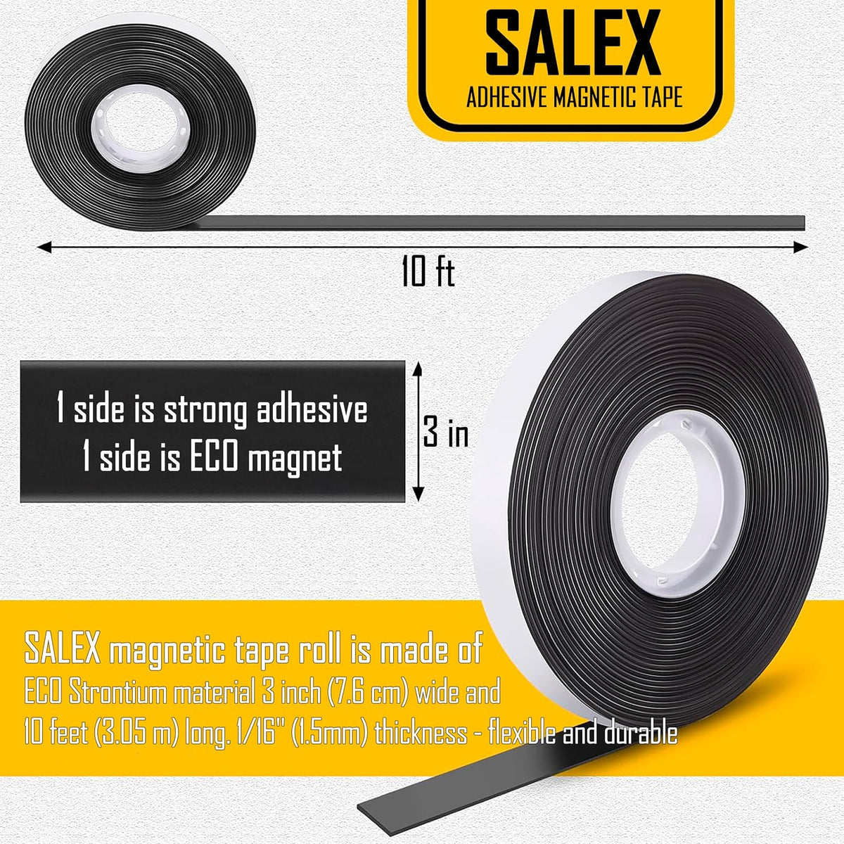 Magnetic Tape with Adhesive Backing 1/4 inch Wide - Thick 60 mil Magnet Tape Roll to Make Sticky Magnet Strips, Strong Squares, Dots, Flexible Sheets, Cutting Own Fridge Magnets, Crafts