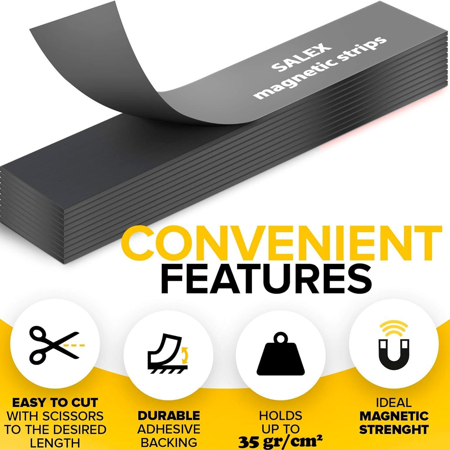 Magnetic Tape with Adhesive Backing 1/4 inch Wide - Thick 60 mil Magnet Tape Roll to Make Sticky Magnet Strips, Strong Squares, Dots, Flexible Sheets, Cutting Own Fridge Magnets, Crafts