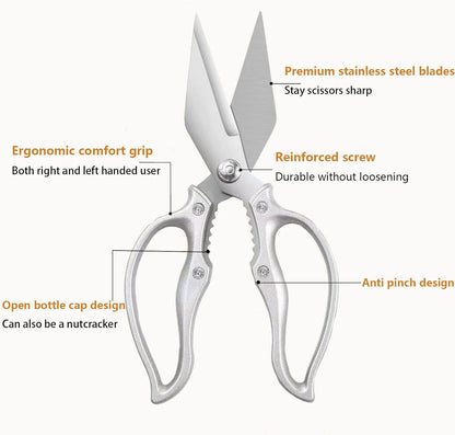 Kitchen Shears for Food Heavy Duty Stainless Steel Kitchen Scissors | Heavy Duty Stainless Steel Sharp Scissors, Rivet Fixed Structure, Ergonomic Handle for Poultry, Meat, Veggies & BBQ Prep