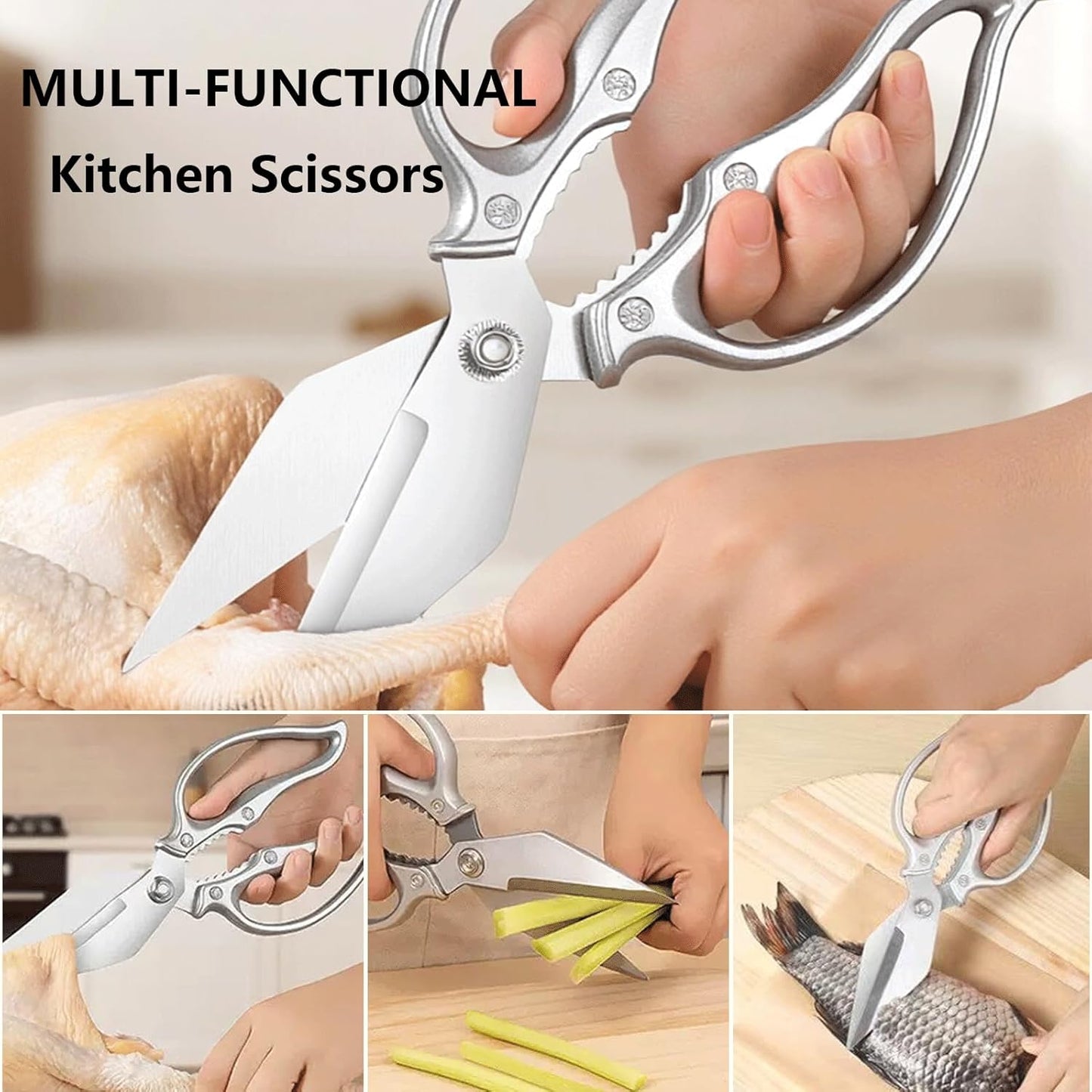 Kitchen Shears for Food Heavy Duty Stainless Steel Kitchen Scissors | Heavy Duty Stainless Steel Sharp Scissors, Rivet Fixed Structure, Ergonomic Handle for Poultry, Meat, Veggies & BBQ Prep