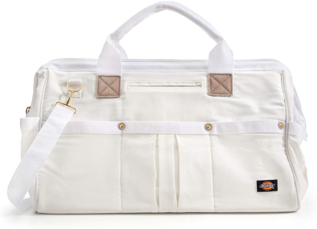 20-Inch Durable Canvas Work Bag for Painters, Carpenters, and Builders, Heavy-Duty Zipper, Reinforced Handles, Exterior Pockets, Shoulder Strap, White