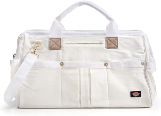 20-Inch Durable Canvas Work Bag for Painters, Carpenters, and Builders, Heavy-Duty Zipper, Reinforced Handles, Exterior Pockets, Shoulder Strap, White