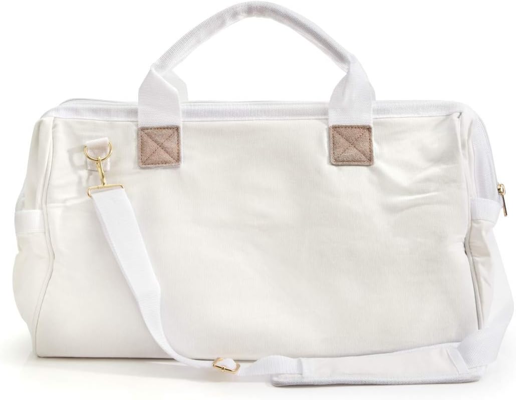 20-Inch Durable Canvas Work Bag for Painters, Carpenters, and Builders, Heavy-Duty Zipper, Reinforced Handles, Exterior Pockets, Shoulder Strap, White