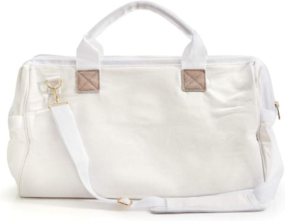 20-Inch Durable Canvas Work Bag for Painters, Carpenters, and Builders, Heavy-Duty Zipper, Reinforced Handles, Exterior Pockets, Shoulder Strap, White