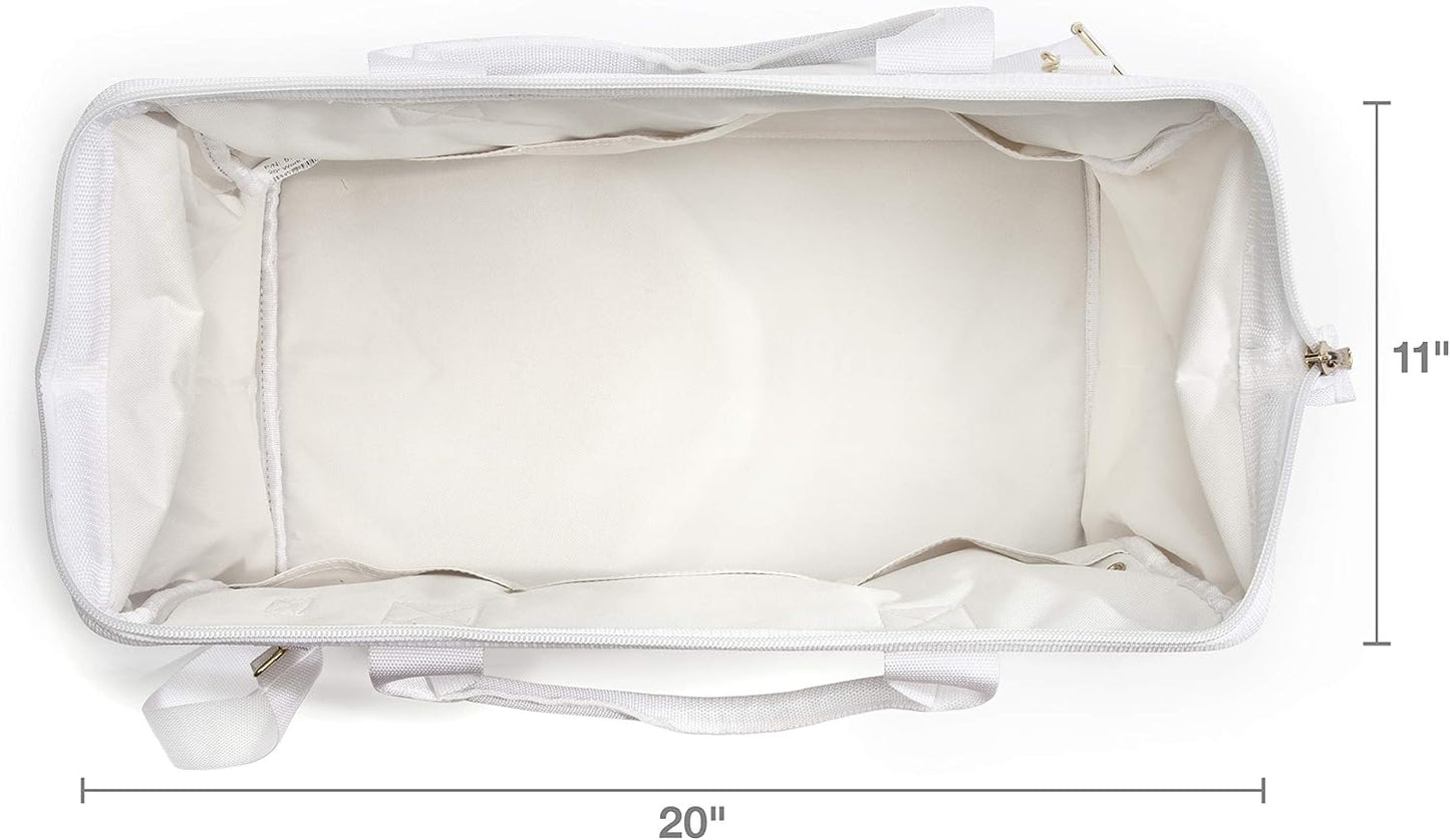 20-Inch Durable Canvas Work Bag for Painters, Carpenters, and Builders, Heavy-Duty Zipper, Reinforced Handles, Exterior Pockets, Shoulder Strap, White