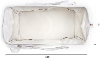 20-Inch Durable Canvas Work Bag for Painters, Carpenters, and Builders, Heavy-Duty Zipper, Reinforced Handles, Exterior Pockets, Shoulder Strap, White
