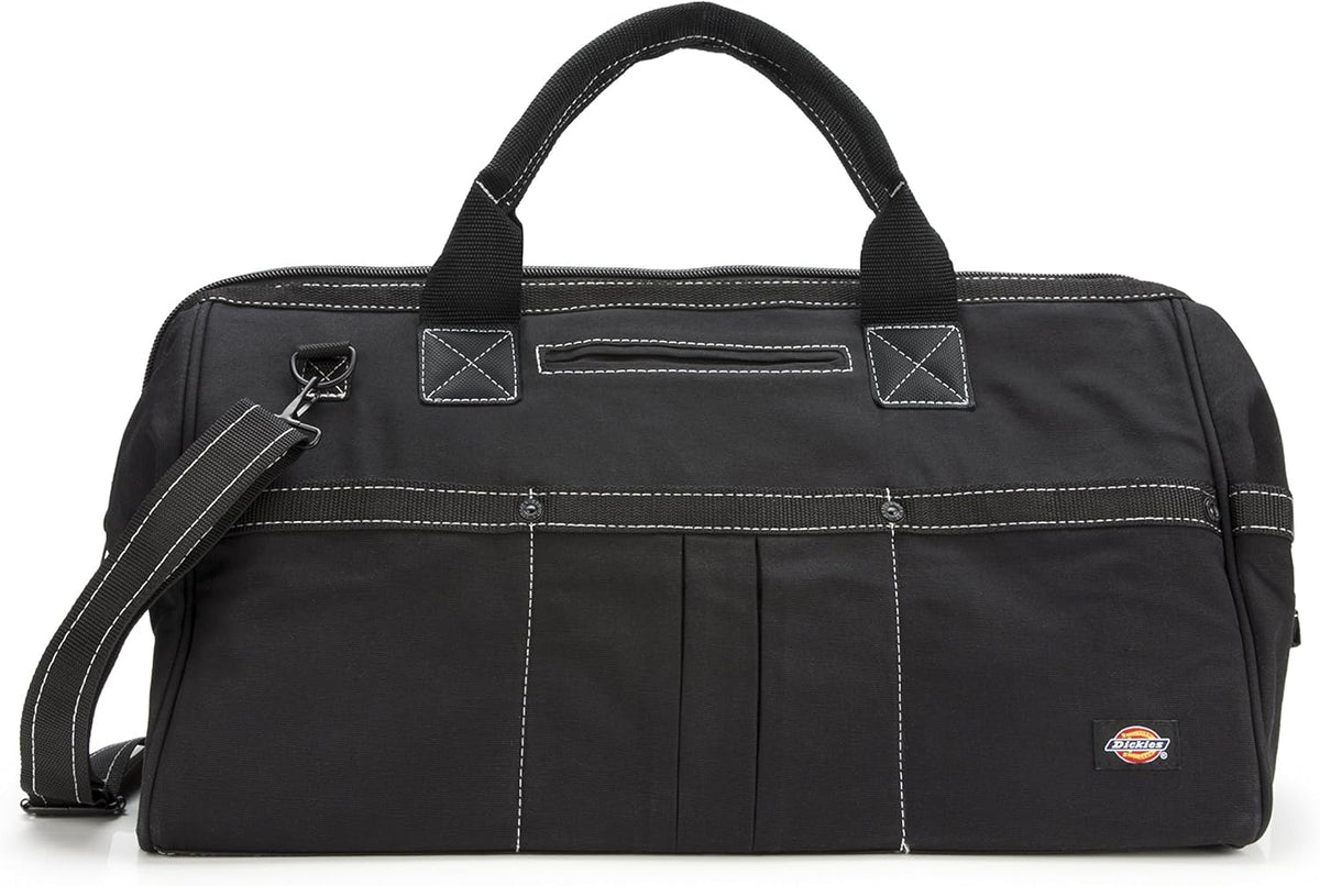 20-Inch Durable Canvas Work Bag for Painters, Carpenters, and Builders, Heavy-Duty Zipper, Reinforced Handles, Exterior Pockets, Shoulder Strap, White