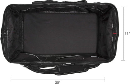 20-Inch Durable Canvas Work Bag for Painters, Carpenters, and Builders, Heavy-Duty Zipper, Reinforced Handles, Exterior Pockets, Shoulder Strap, White