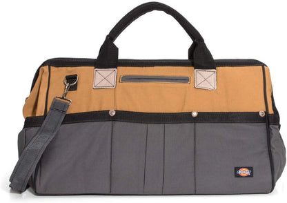 20-Inch Durable Canvas Work Bag for Painters, Carpenters, and Builders, Heavy-Duty Zipper, Reinforced Handles, Exterior Pockets, Shoulder Strap, White
