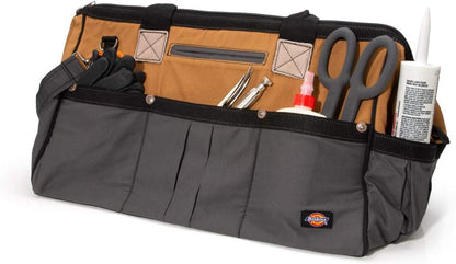 20-Inch Durable Canvas Work Bag for Painters, Carpenters, and Builders, Heavy-Duty Zipper, Reinforced Handles, Exterior Pockets, Shoulder Strap, White