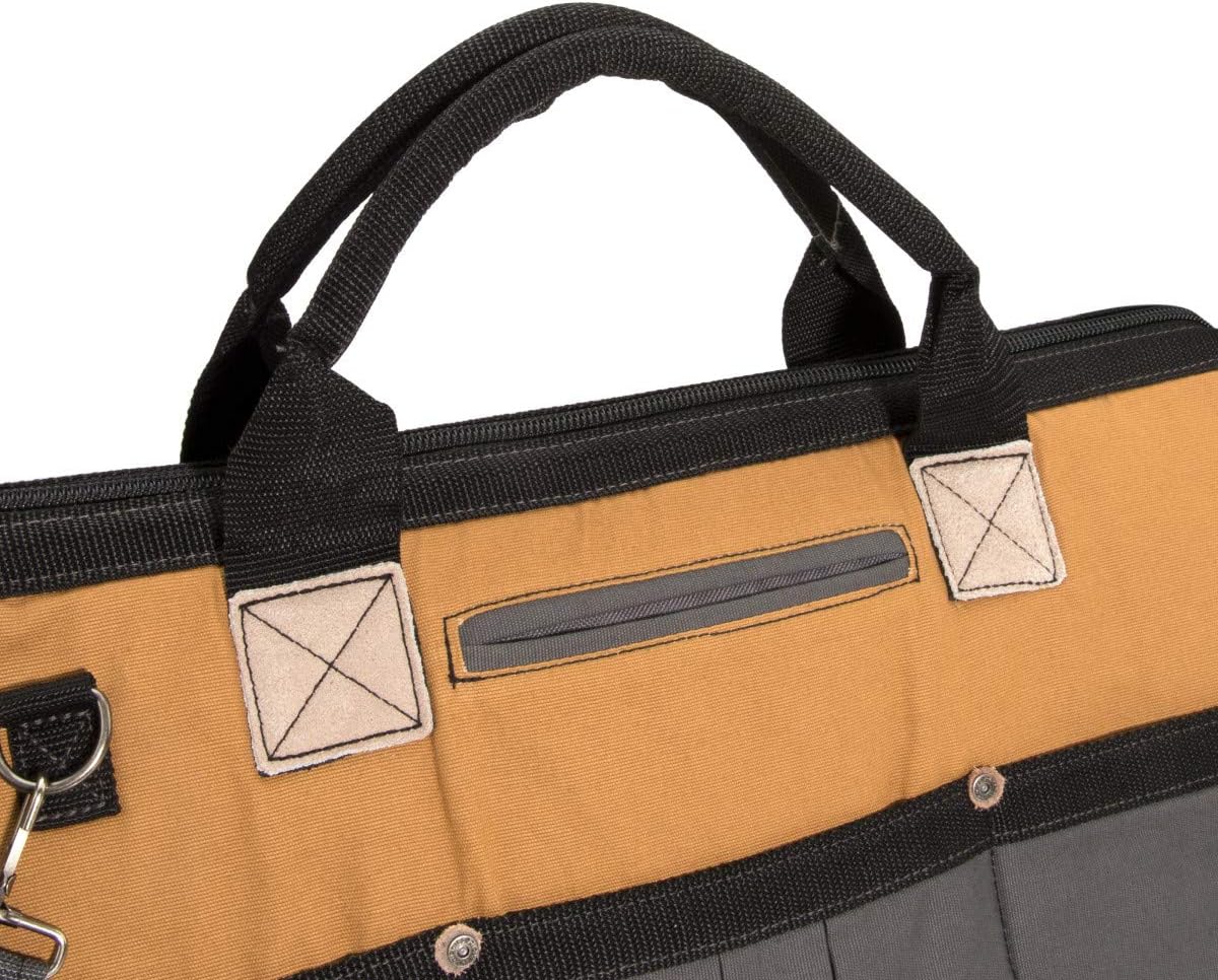 20-Inch Durable Canvas Work Bag for Painters, Carpenters, and Builders, Heavy-Duty Zipper, Reinforced Handles, Exterior Pockets, Shoulder Strap, White