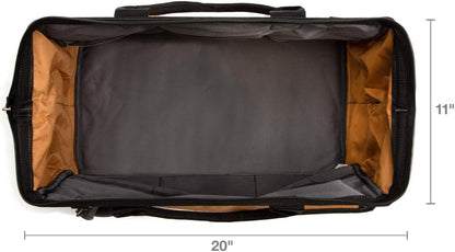 20-Inch Durable Canvas Work Bag for Painters, Carpenters, and Builders, Heavy-Duty Zipper, Reinforced Handles, Exterior Pockets, Shoulder Strap, White