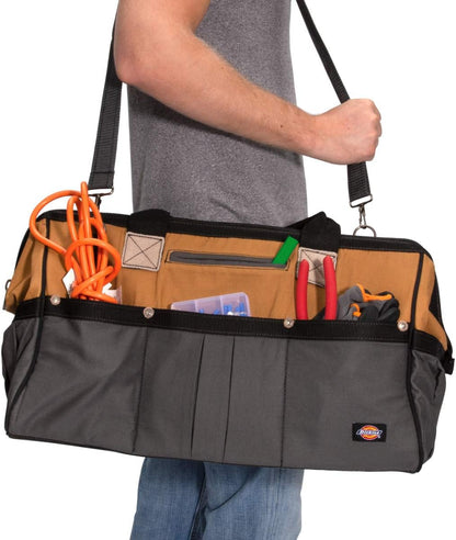 20-Inch Durable Canvas Work Bag for Painters, Carpenters, and Builders, Heavy-Duty Zipper, Reinforced Handles, Exterior Pockets, Shoulder Strap, White