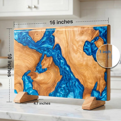 Magnetic Knife Holder, Double Sided Knife Block, Powerful Magnet Kitchen Storage, Beautiful Blue Resin Burl Wood Blend (16 x 10 Inches, Without Knives) (Blue)