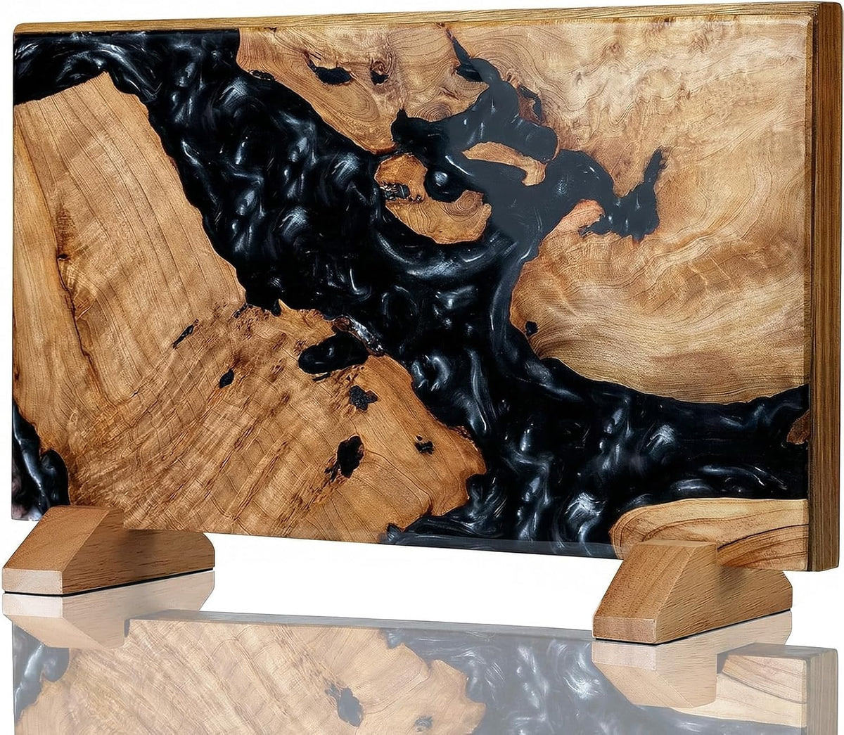 Magnetic Knife Holder, Double Sided Knife Block, Powerful Magnet Kitchen Storage, Beautiful Blue Resin Burl Wood Blend (16 x 10 Inches, Without Knives) (Blue)