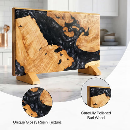 Magnetic Knife Holder, Double Sided Knife Block, Powerful Magnet Kitchen Storage, Beautiful Blue Resin Burl Wood Blend (16 x 10 Inches, Without Knives) (Blue)