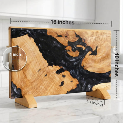 Magnetic Knife Holder, Double Sided Knife Block, Powerful Magnet Kitchen Storage, Beautiful Blue Resin Burl Wood Blend (16 x 10 Inches, Without Knives) (Blue)