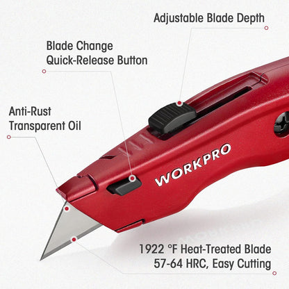 Premium Utility Knife, Retractable All Metal Heavy Duty Box Cutter, Quick Change Blade Razor Knife, 3PCS with 10 Extra Blades